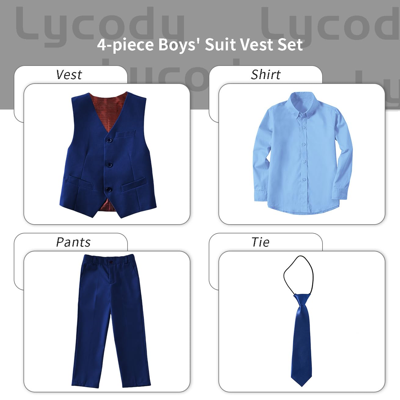 Boys Suit Set for Kids Formal Tuxedo Suits for Wedding, Deep Blue, Size 14