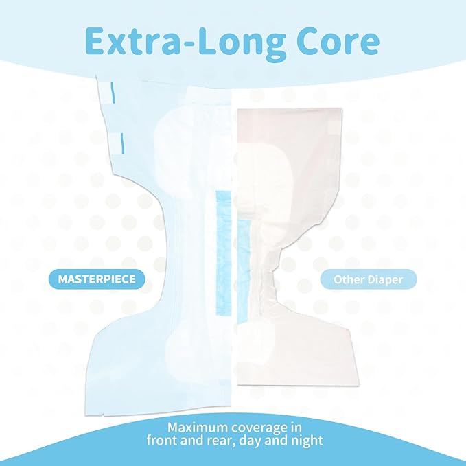SUNKISS Masterpiece Adult Diapers with Tabs, Unisex Disposable Incontinence Briefs for Women and Men, Odor Control, Blue, L/XL, 10 Count