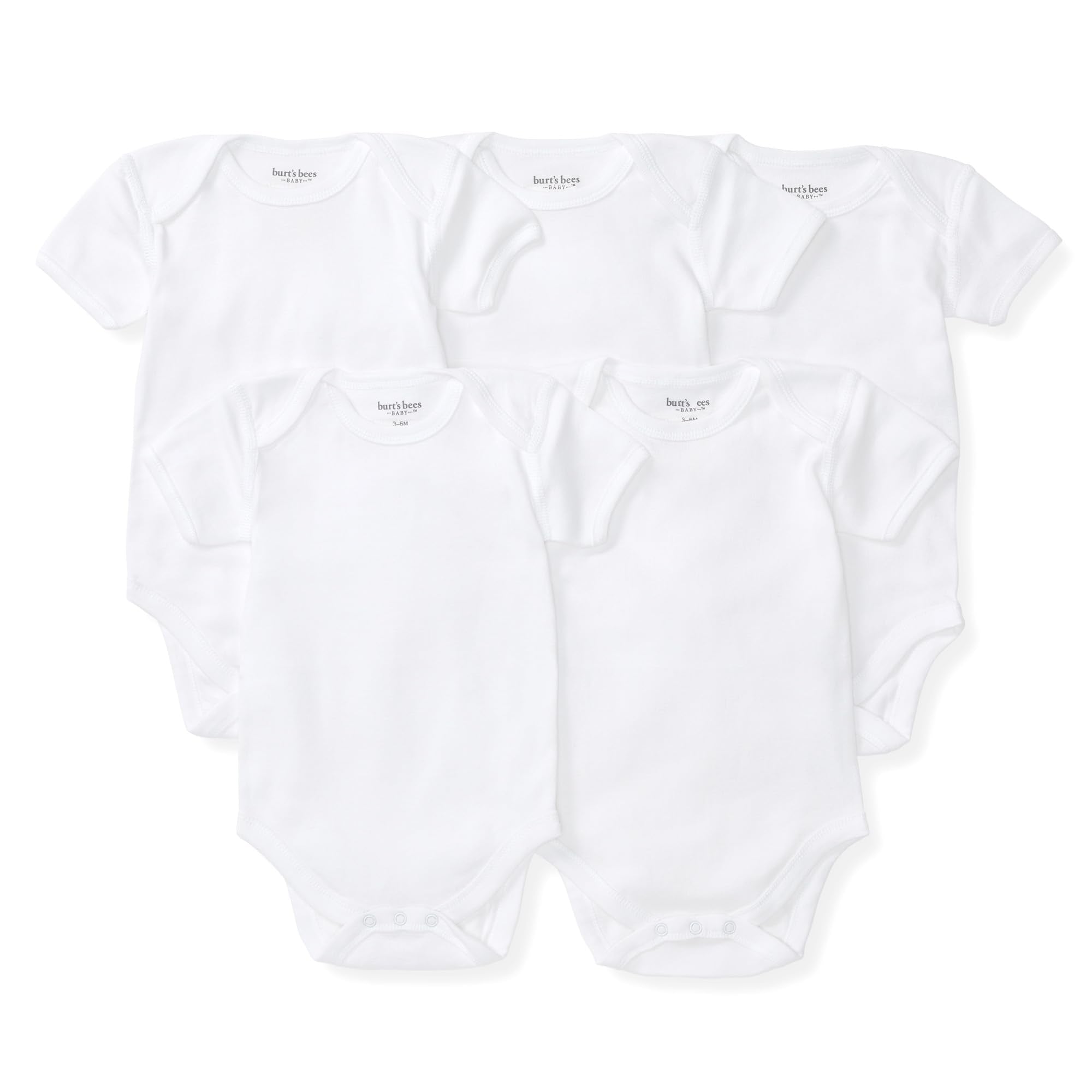 Burt's Bees Baby Unisex Bodysuits, Short Sleeve Organic Sleepwear, 5-Pack