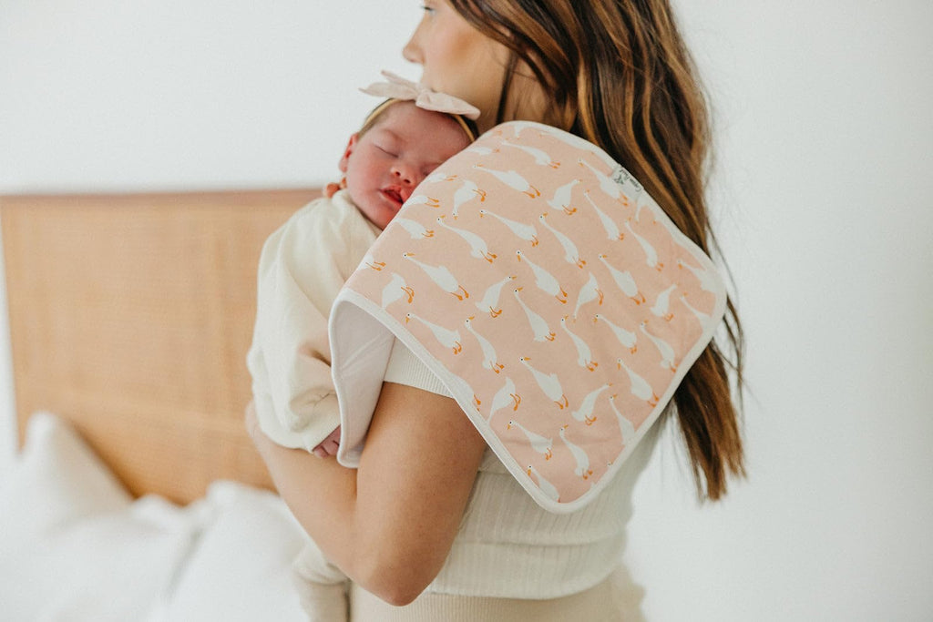 Copper Pearl Premium Baby Burp Cloths - 3-Pack Large Cotton Burp Cloths, Extra Soft Spit Up Rags with 3 Absorbent Layers, Perfect for Baby Girl Gifts (21" x 10" Size, Goosie Set)