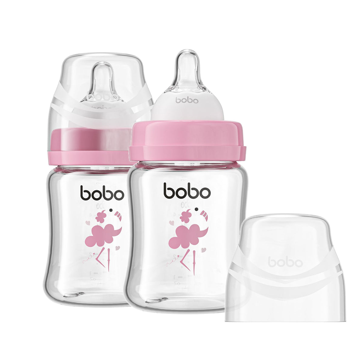 YOHKOH Glass Baby Bottles with Slow Flow Nipple, Newborn Anti-Colic Baby Bottles for 0+ Months, Wide Neck Feeding Bottle, Clear (Multicolour, 2.7oz (Pack of 2))