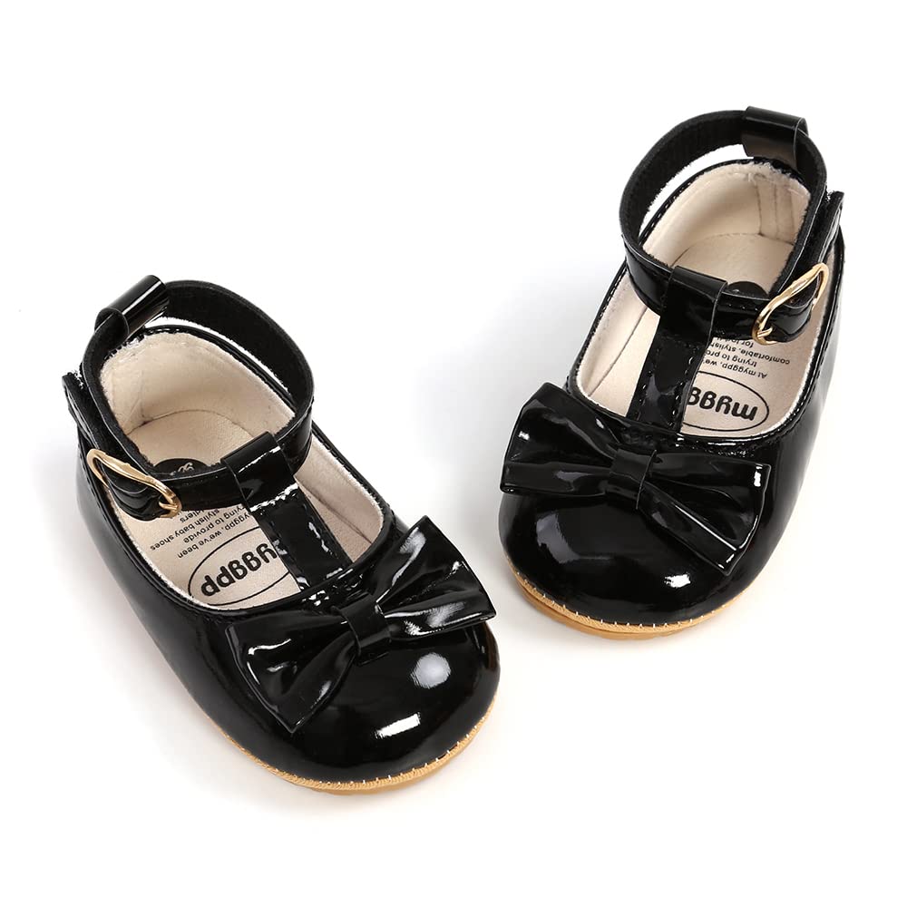 COSANKIM Baby Girls Mary Jane Flats Shoes Anti-Slip Rubber Sole Infant Toddler Princess Wedding Dress Shoes(01 Black, 6-12 Months Infant)