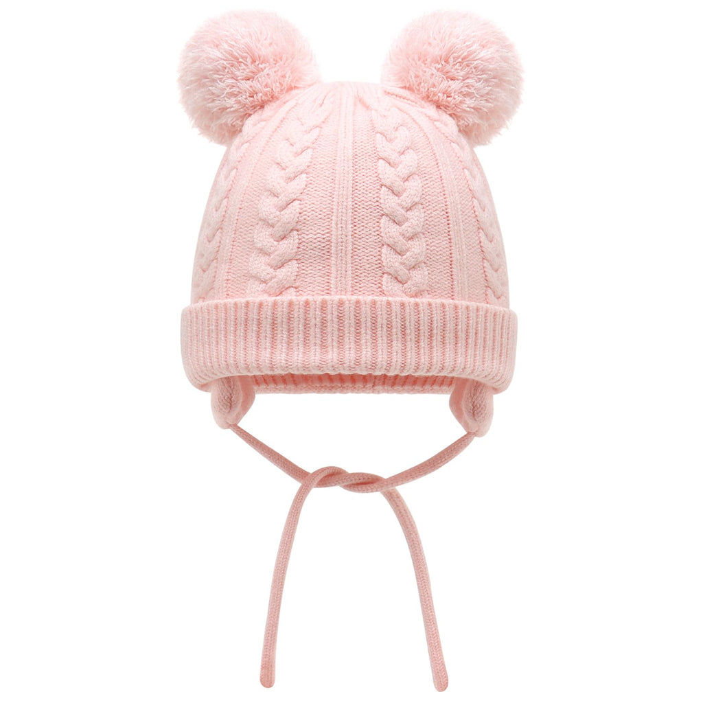 Duoyeree Toddler Winter Hat, Earflap Double Pom Pom Knit Beanie 0-36M