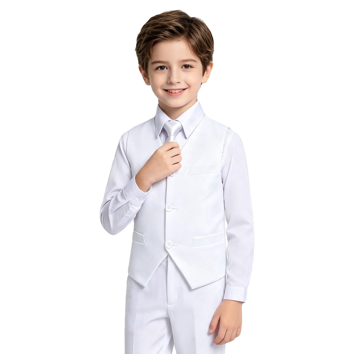 Lycody Boys Suit Vest Set Formal Dress Suits Wedding Outfit, White, Size 7