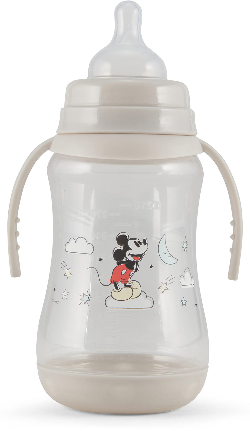 Disney 2 Pack 10 Ounce Baby Bottles with Character Prints and Colored Covers with Double Handle - BPA Free and Easy to Clean