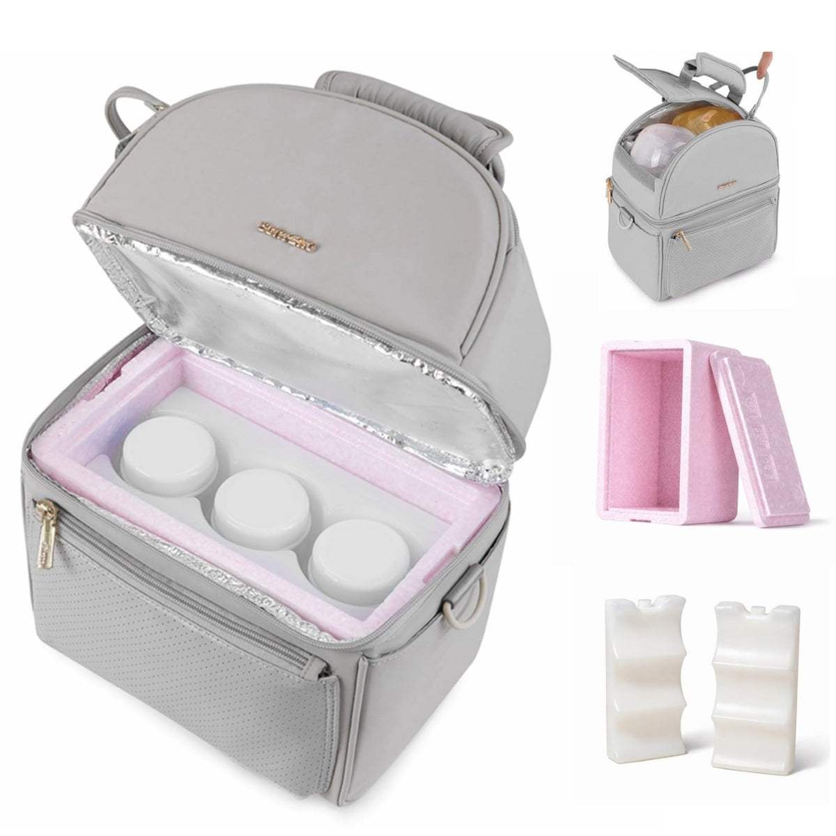 SUNVENO Breastmilk Cooler Bag with Detachable Insulation Box, Double-Layer Pumping Travel Bag for Work & Daycare, Fits Bottles, Ice Packs and Pump Parts,Green