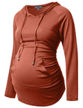 GINKANA Maternity Long Sleeve Hooded Sweatshirt Lightweight Maternity Casual Hoodie Long Sleeve Tunic Top,Caramel,L