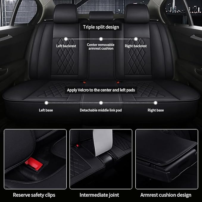 Leather Car Seat Covers for Volkswagen Atlas 2019-2023 Waterproof, Breathable, Non-Slip Napa Leather Car Seat Covers, Comfortable, Durable and Easy to Install(5PCS Comfort，Classic+Black