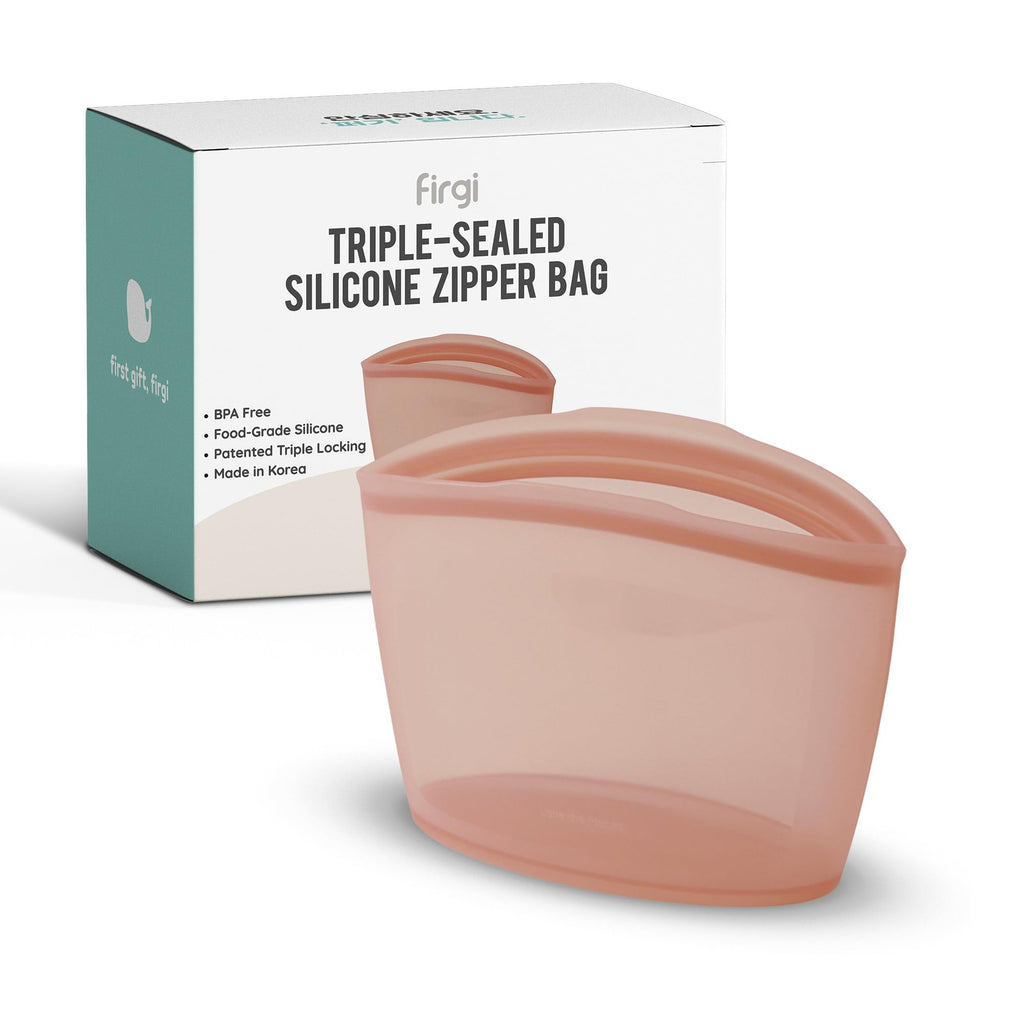 FIRGI Reusable Silicone Food Storage Bag, 2-Cups, Large Container, Made in Korea BPA-Free Platinum Silicone, Triple-Airtight Freezer Bag, Microwave Safe, Sous Vide, Meal Prep, 17oz, Dry Rose