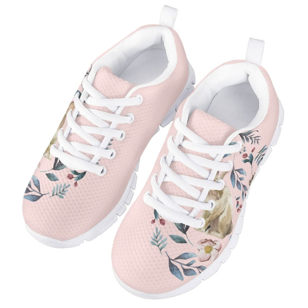 MARSVOVO Kids Slip On Sneakers Non Slip Lace-up Lightweight Breathable Athletic Flexible Pre Walking Shoes for Boy Girl TComfortable Play Learning to Work Shoes Leaves Rabbit Design Size 2 US