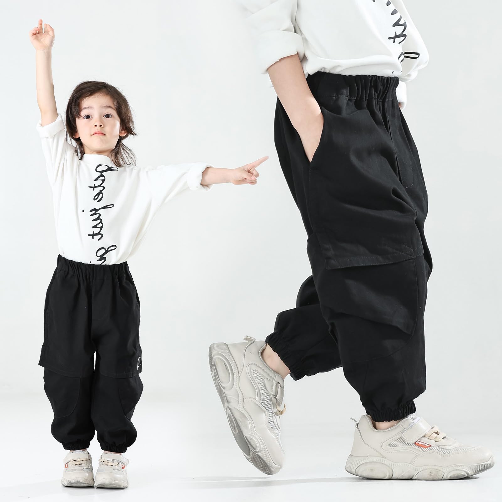 MINI PANDA Toddler Pants Boys& Girls, Relaxed Stretch Twill Toddler Casual Pants Black