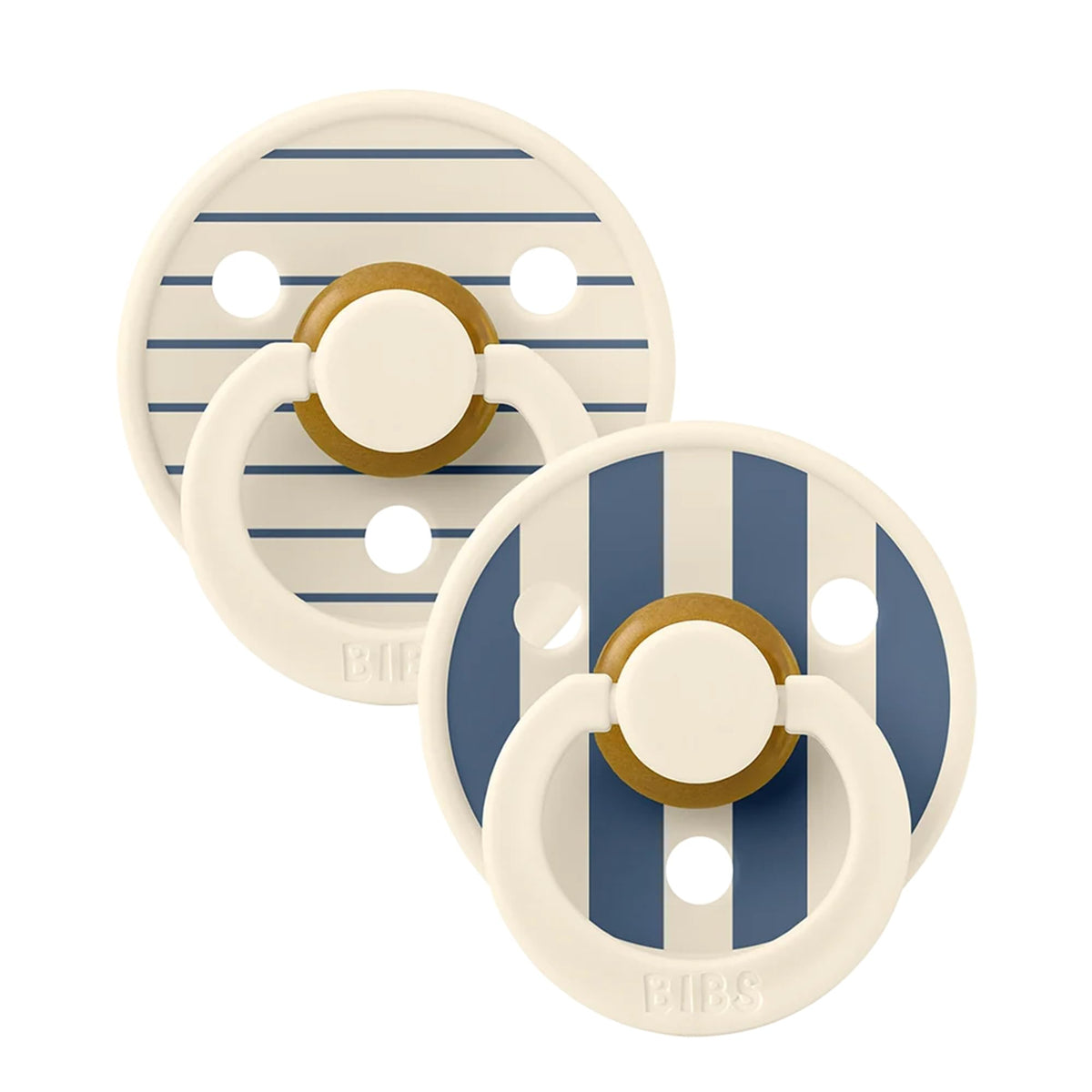 BIBS Colour Pacifier, 6-18 Months, 2-Pack, Round, Pin Ivory Steel Blue