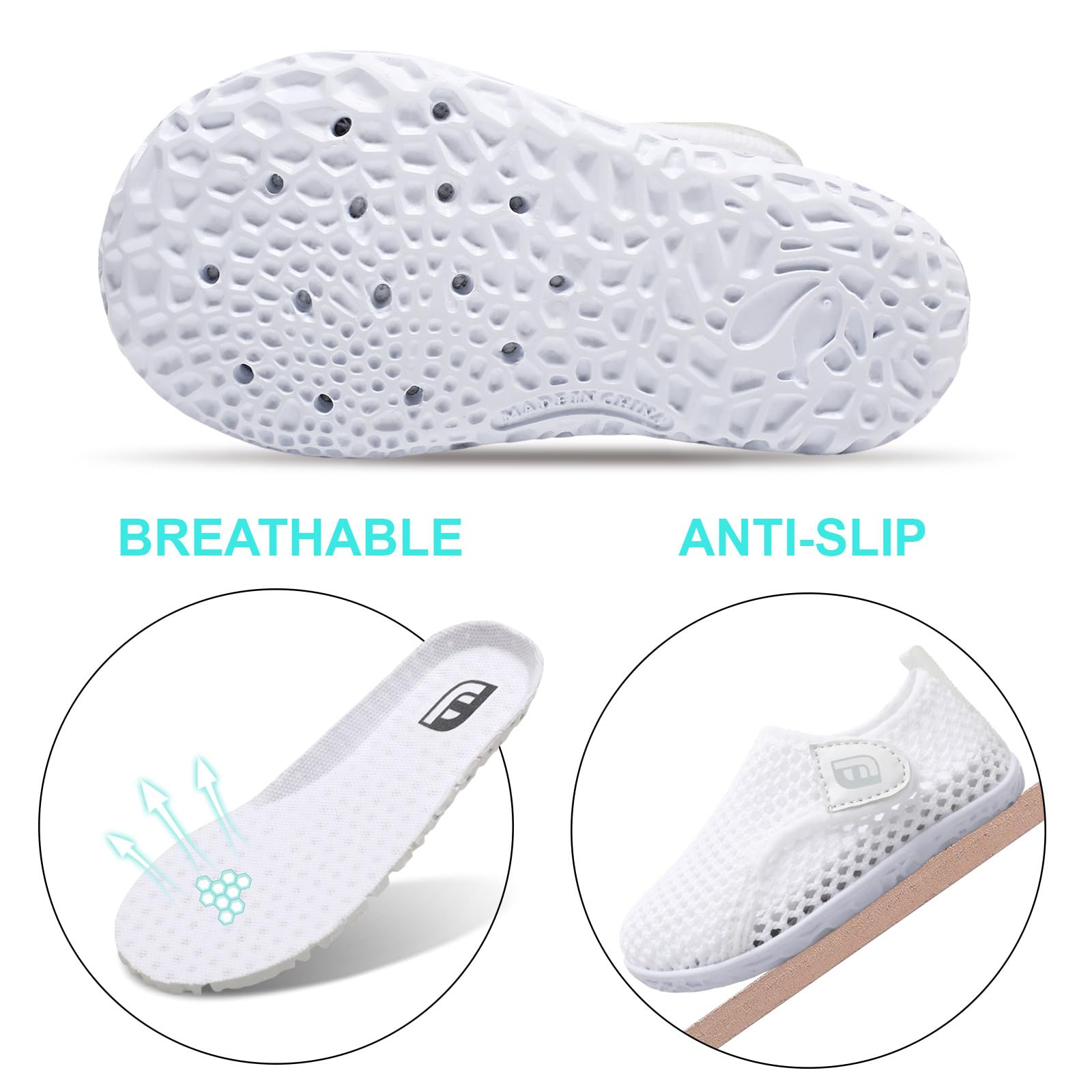 Kids Water Shoes Non-Slip Quick Dry Swim Barefoot Aqua Shoes for Toddler Boys Girls Mesh White 6-12 Months Infant