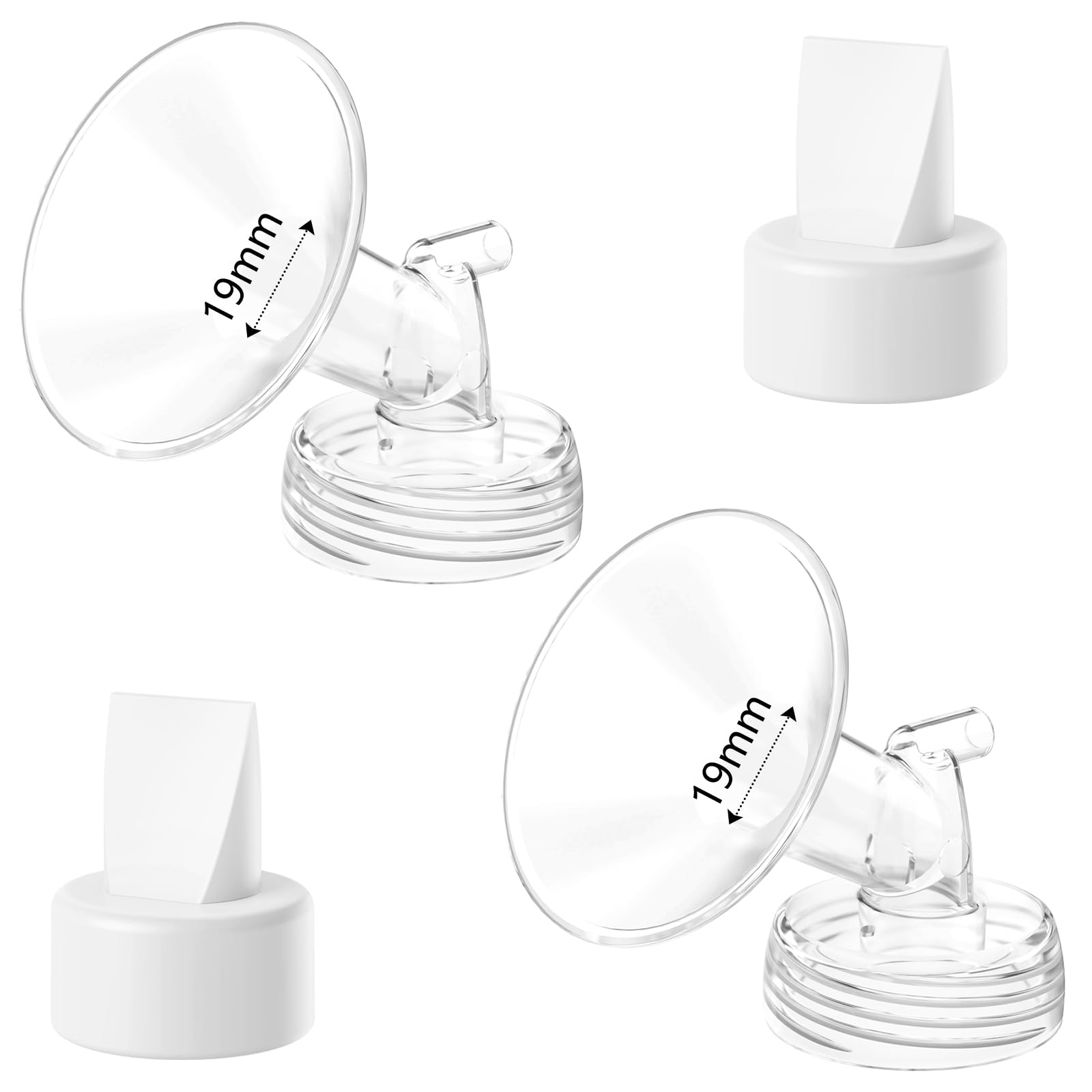 4pack Breast Pump Parts, 2pcs 19mm Flange and 2pcs Duckbill Valves for Spectra/Motif Luna/Amada MYA Breast Pumps Parts, for Spectra S2 S1 9 Plus, Replace to Flange Duckbill Valve
