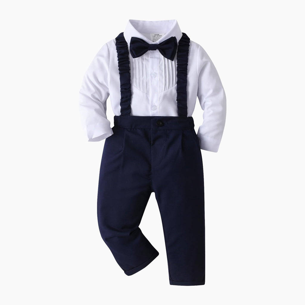 Boarnseorl Baby Boys Gentleman Outfits Pants Sets,Infant Shirt + Pants + Bow Tie + Suspenders,6-7Y