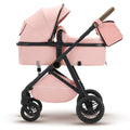 2 in 1 Baby Stroller, High Landscape Infant Stroller Pram Foldable Pushchair with Adjustable Canopy, Storage Basket, Suspension Wheels,5-Point Harness,Mom Bags (Pink)