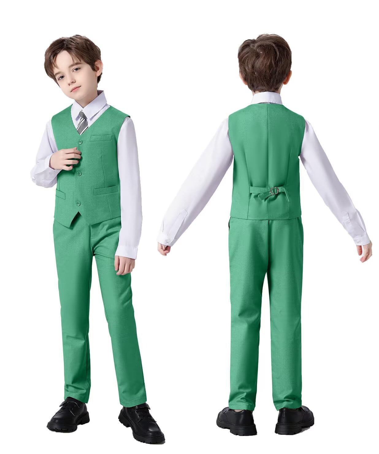 Boy's 6 Piece Suit Classic Fit Suit Set Tuxedo Boy Outfit Green 16