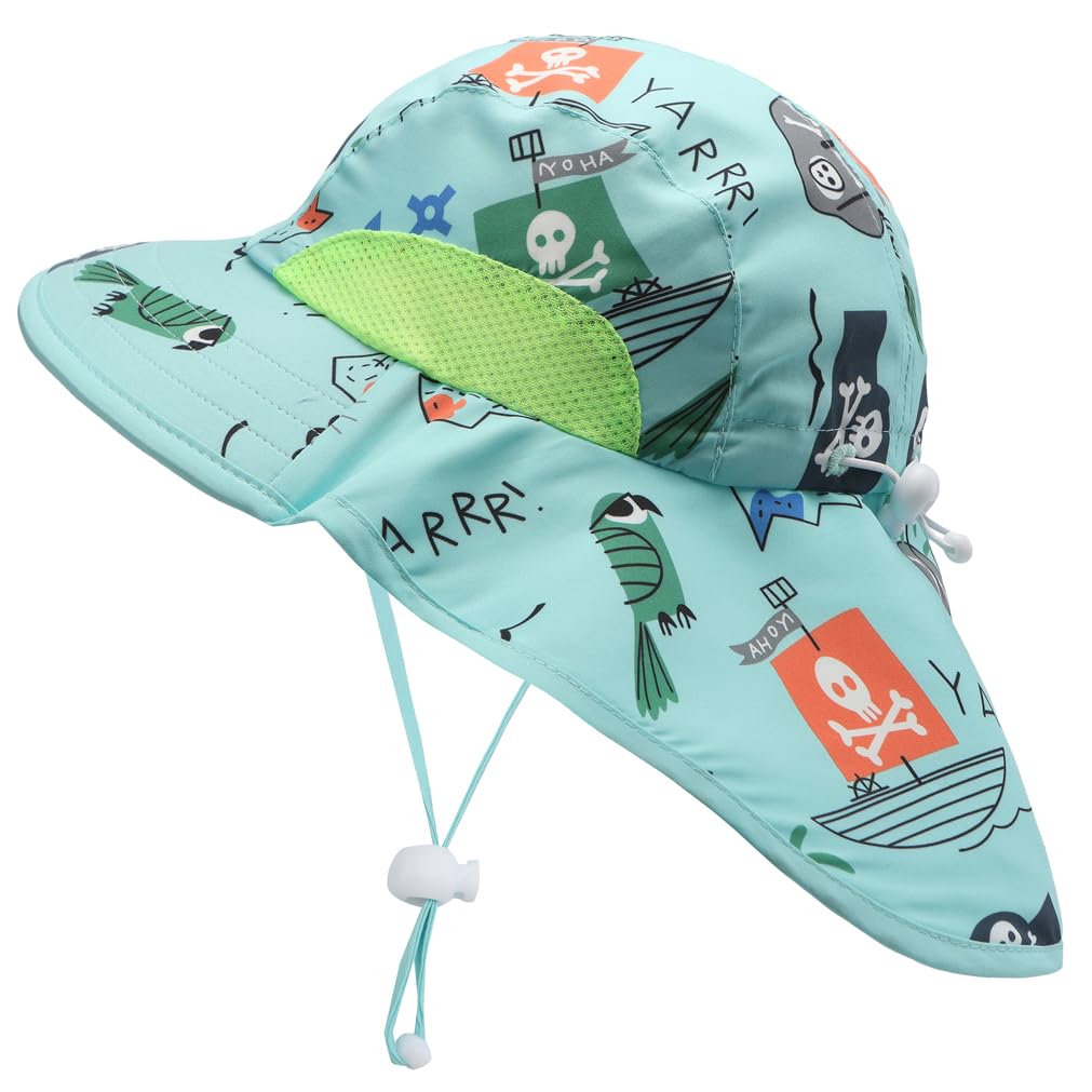 Toddler Baby Boys Swimsuit Rashguard One Piece Zipper Bathing Suit with Sun Hat Infant Swimwear Sunsuit UPF 50+（Pirate，6-9 Months）