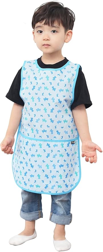 Plie Kids Painting Apron – Waterproof Art Smock for Toddlers & Preschoolers, Messy Play, Baking, Crafts, Cooking, Sensory Activities, Mealtime (Ages 1–10), Brown Animal (31-XL)