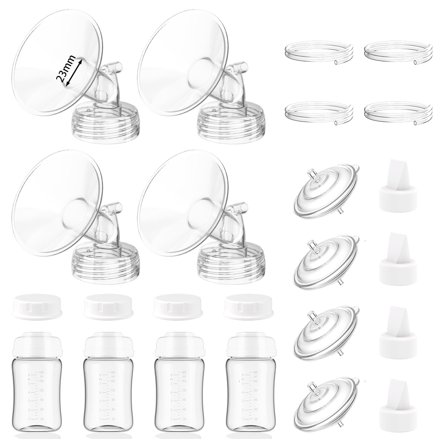 4packs 23mm Full Breast Replacement Pump Parts for Spectra S1 S2 9 Plus Synergy Gold Include 13mm Flange,Valve,Backflow Protector,Tube,Bottle,Caps, Fit for Motif Luna Cimilre Ameda MYA Pump