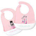 Eimmabey Silicone Bibs for Babies and Toddlers 2 Sets Feeding Bibs for Boy and Girl, Adjustable Soft Waterproof Bibs with Food Catcher Girl & Giraffe