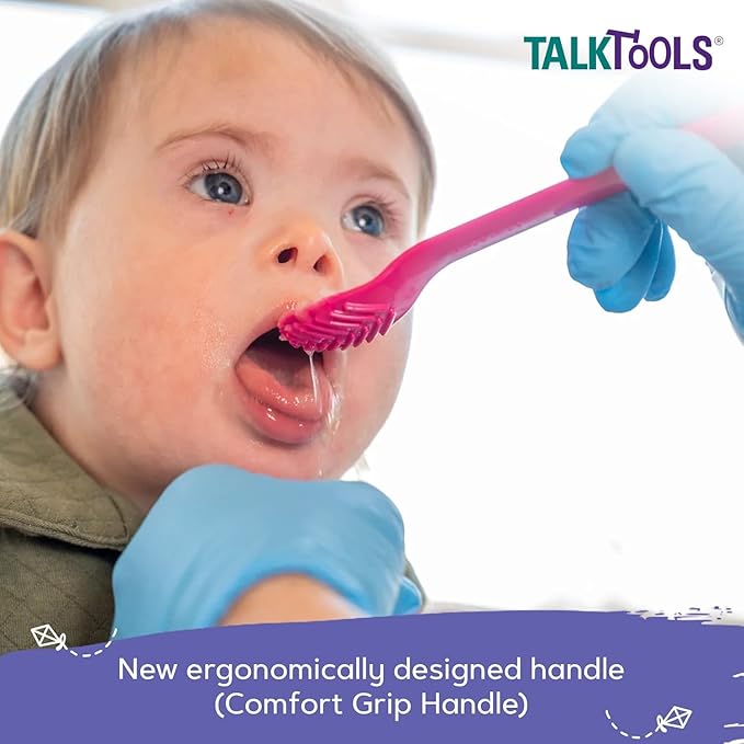 TalkTools Wee Textured Magenta Spoons | Provides oral awareness during feeding | Encourages lip closure | Normalize acceptance of foods with a variety of textures (Wee Textured, 12 Pack)