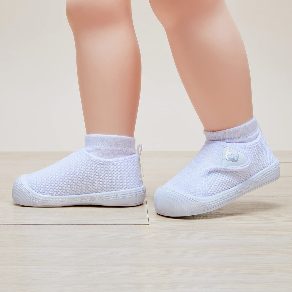 BMCiTYBM Toddler Walking Shoes Baby Boy Girl Barefoot Sneakers White Size 9