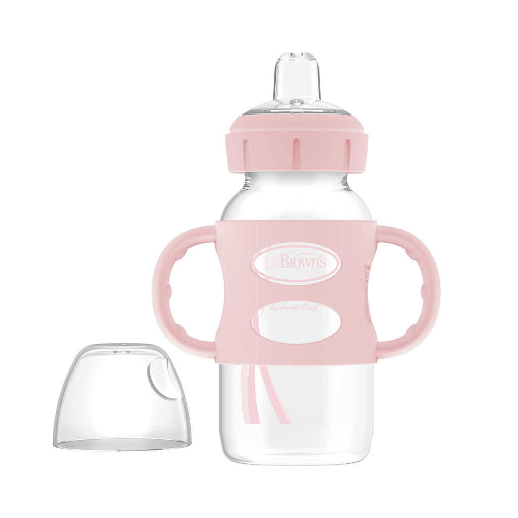 Dr. Brown's Milestones Wide-Neck Sippy Spout Bottle with Silicone Handles 9 oz/270 mL, Pink, 1-Pack