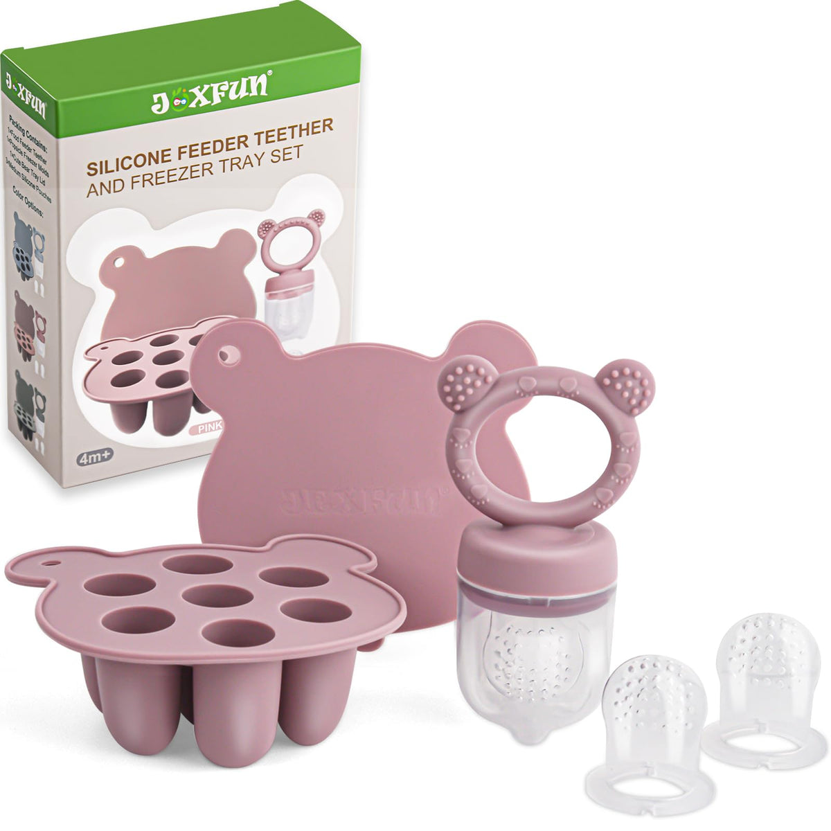 JEXFUN Silicone Baby Food Feeders + Freezer Tray for Batch Prep, Introduce New Foods Safely, Double as Silicone Teething Toys, BPA Free Silicone Feeder for Safe Infant Self Feeding - (Dark Grey)