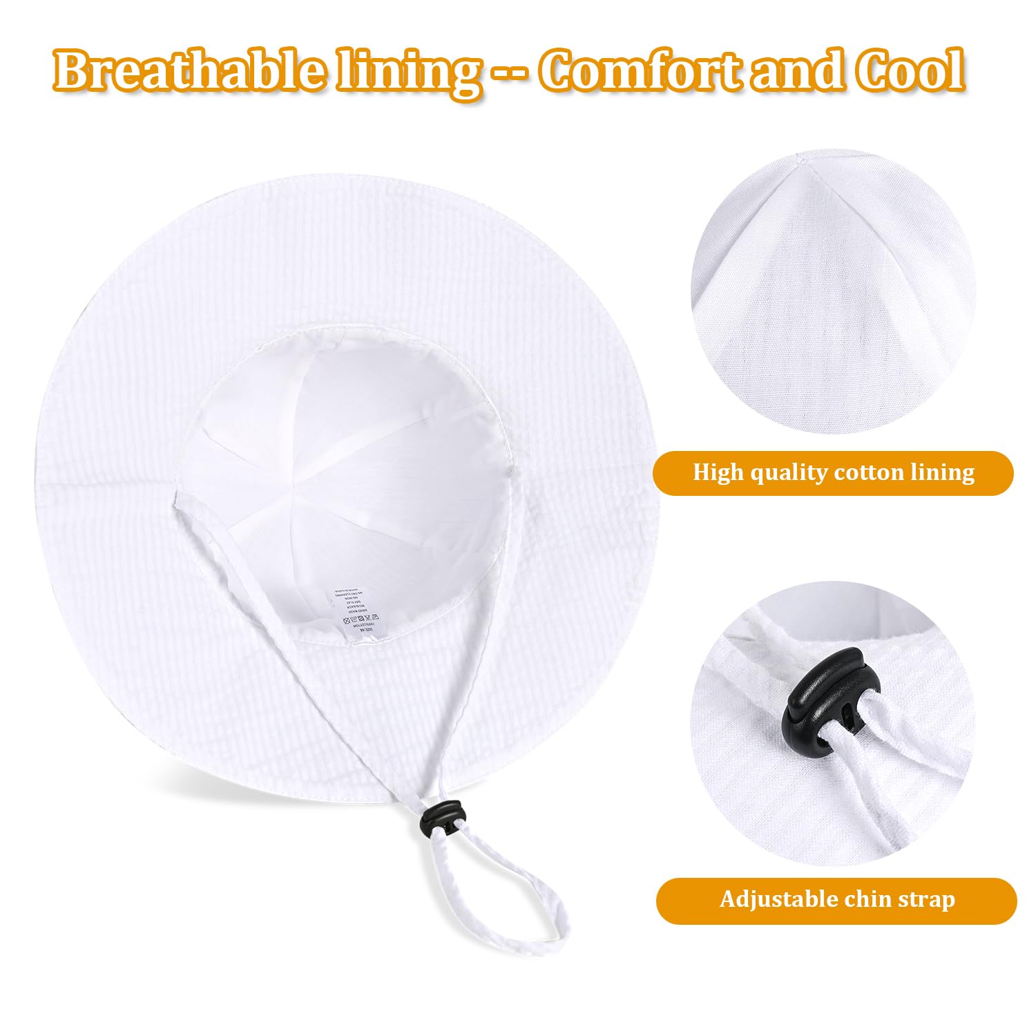 Baby Girl Sun Hat with UPF 50+ Outdoor Adjustable Beach Hat with Wide Brim Bucket Hats (6-12 Months, Pink Printing & White Printing -2pcs)