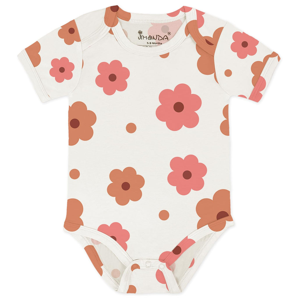 Jimonda Baby Bodysuits Rayon from Bamboo Short Sleeve Baby Boys Girls Rompers Soft Outfits Newborn Clothes (Flower,18-24 Months)