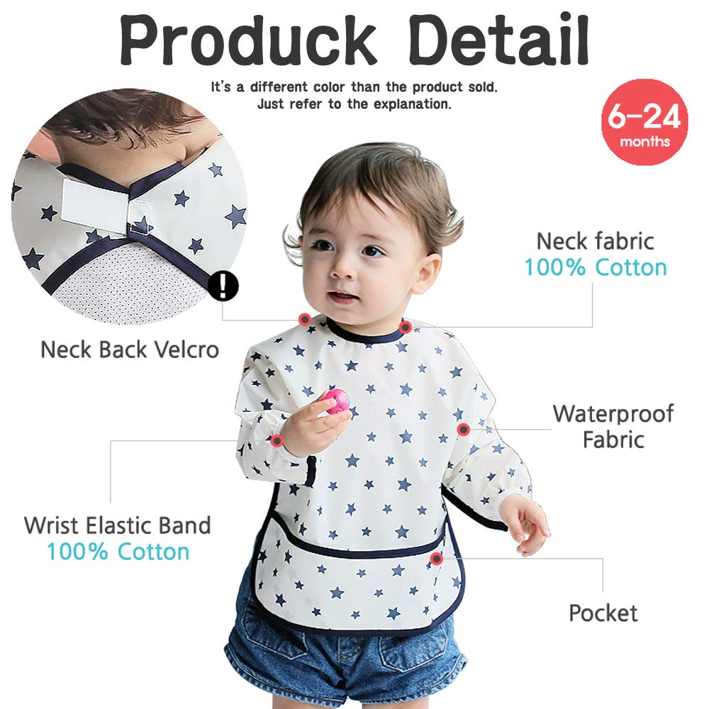 Plie Long Sleeve Waterproof Bib for Toddlers – Soft Feeding Smock for Baby Mealtime, Self-Feeding, Painting & Messy Play, BPA-Free, Easy Clean (6–24 Months) - Pink/Butterfly