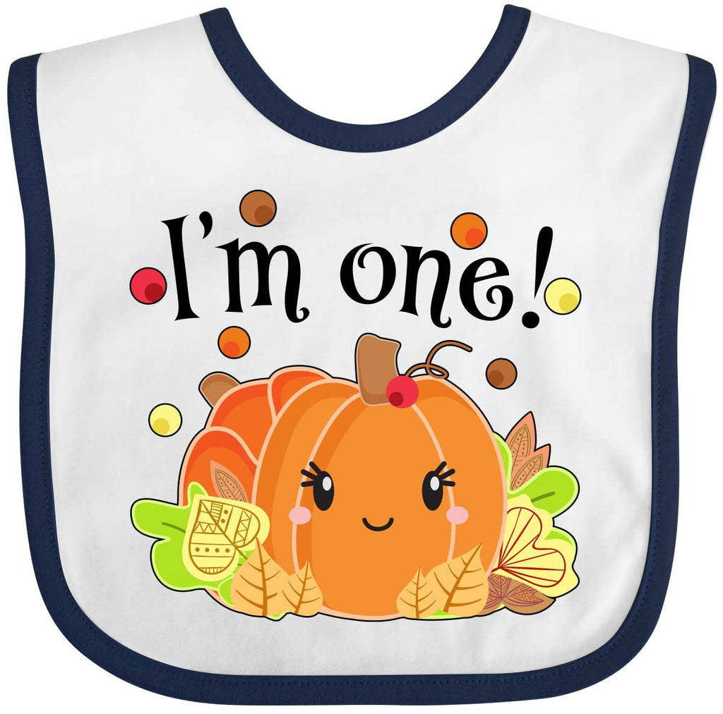 inktastic I'm One- Pumpkin Birthday Autumn Baby Bib White and Navy 331b5