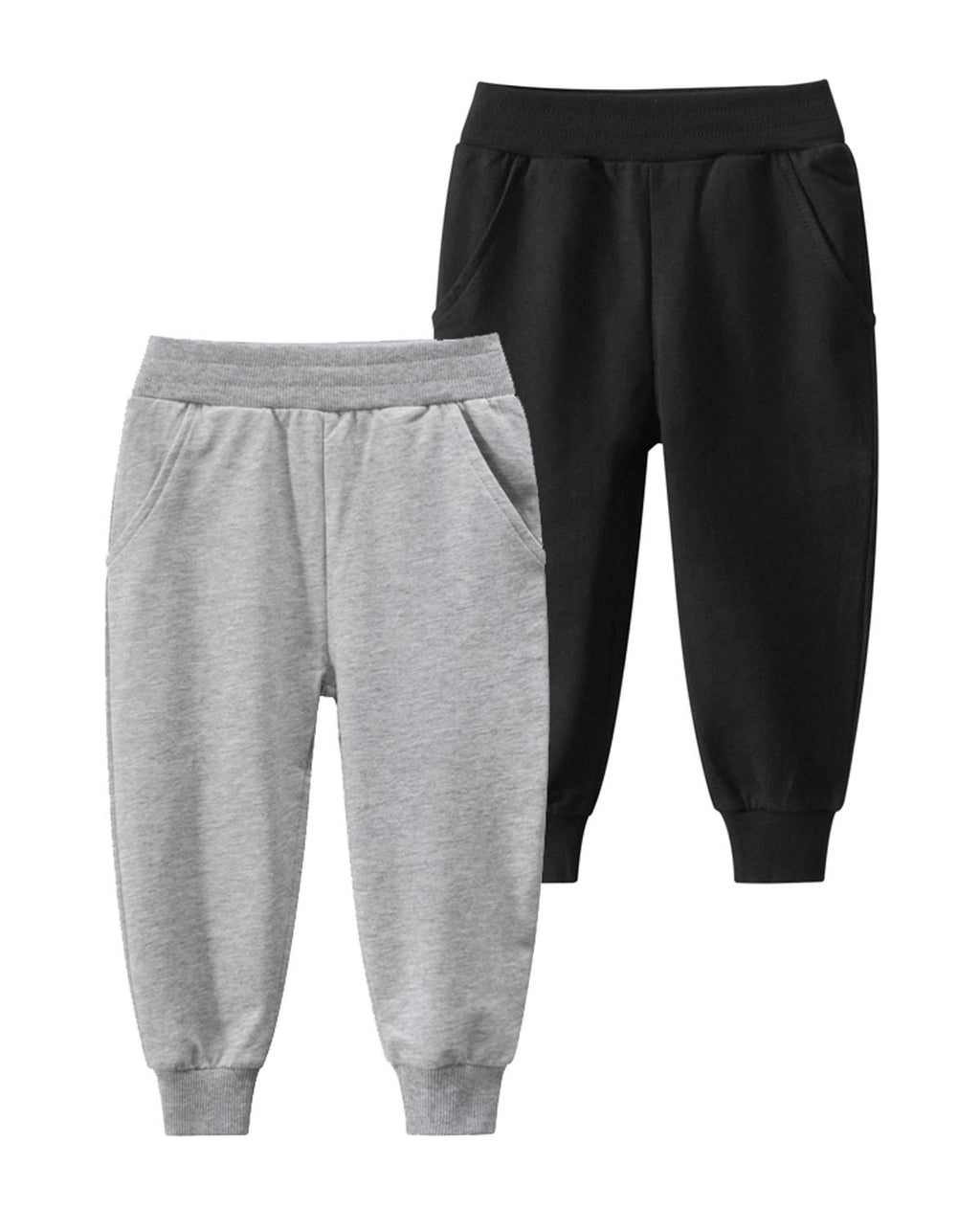 HUAER& Baby Boy's Jogger Pants Dinosaur Car Animal Print Drawstring Elastic Sweatpants 2-Pack (Gray+Black, 5T)