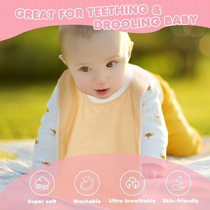 Newwiee 5 Pcs Large Towel Bib Toddler for Baby Toddler Cloth Bib Soft Pullover Baby Absorbent Full Coverage Drooling Feeding
