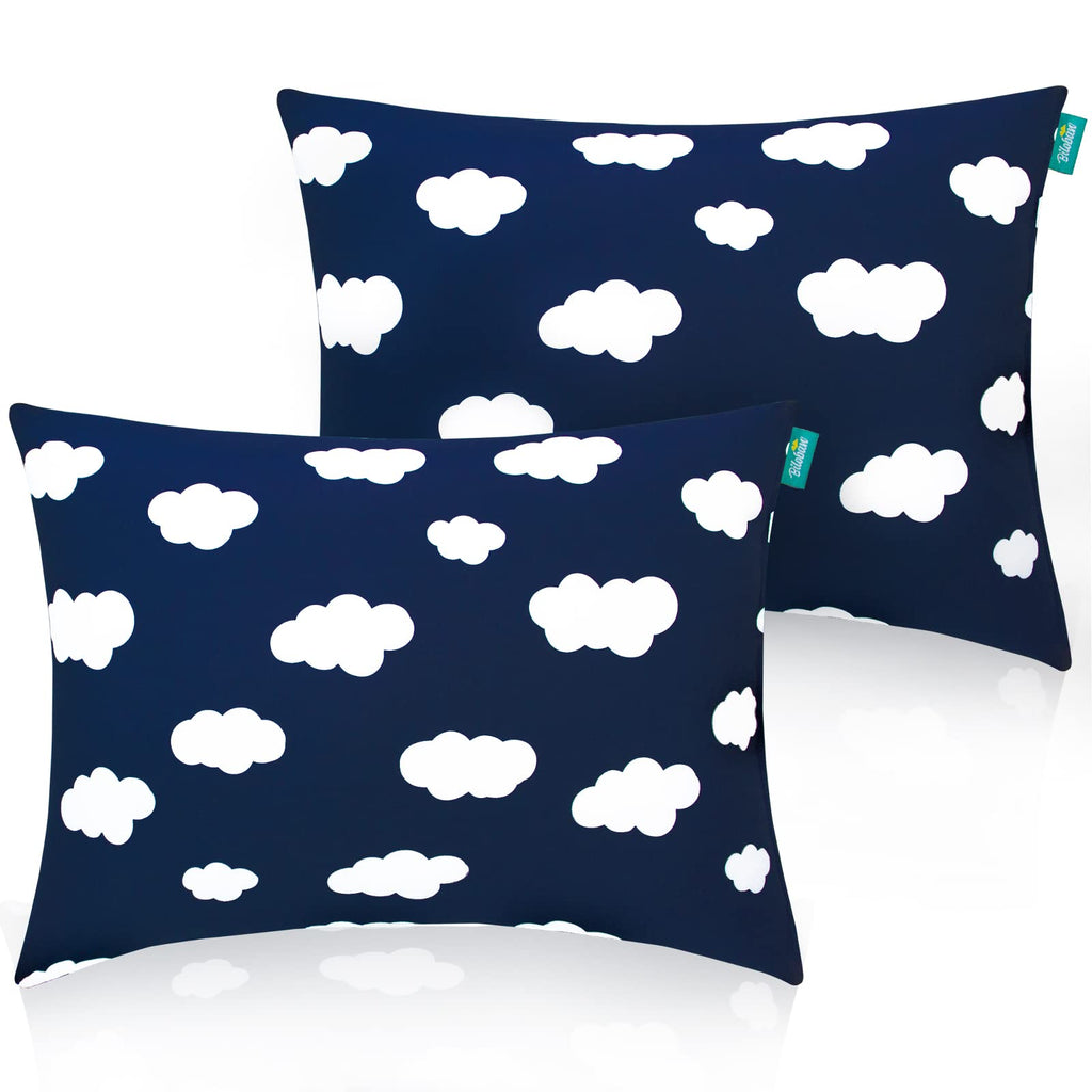 Biloban Toddler Pillow for Sleeping, Kid Pillow 14" x 19" for Small Travel Bed, Nap Pillows, Soft & Skin-Friendly Small Pillows for Sleeping, Toddler Use Only, Age 2 to 5 (Navy Cloud)