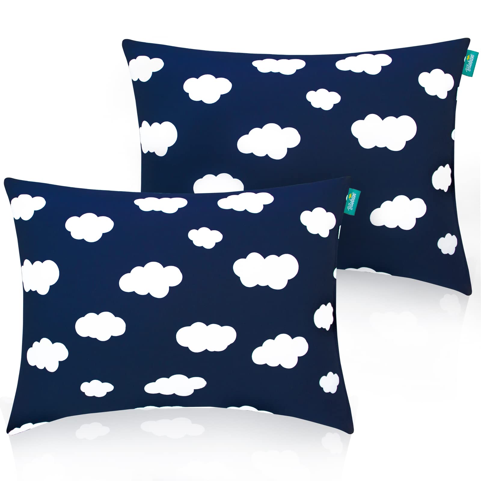 Biloban Toddler Pillow for Sleeping, Kid Pillow 14" x 19" for Small Travel Bed, Nap Pillows, Soft & Skin-Friendly Small Pillows for Sleeping, Toddler Use Only, Age 2 to 5 (Navy Cloud)