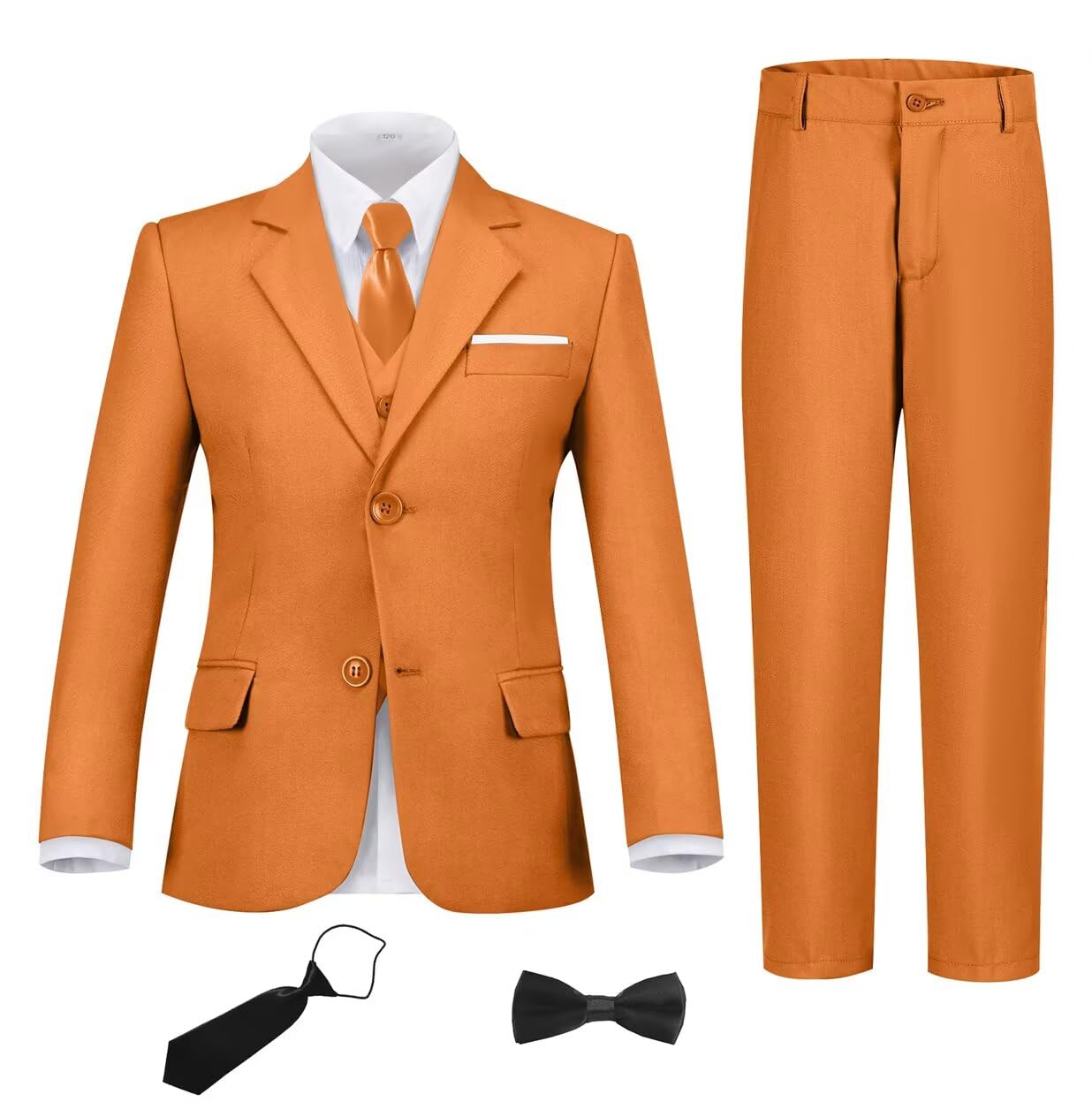 Boys Suit Slim Fit Outfit Suits Kids 6 Piece Jacket Vest Pants Orange 4