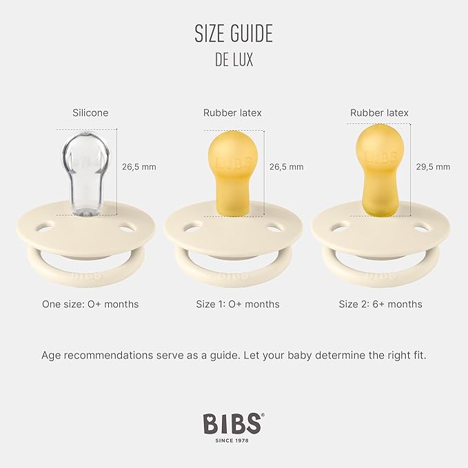 BIBS Pacifiers - De Lux Collection | BPA-Free Round Nipple | Silicone | Made in Denmark | Set of 2 Ivory/Sage Color Premium Soothers | Size One Size