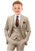 Tesscy Kids Suits 4 Piece Formal Khaki Suit for Boys Slim Fit Dress Clothes Wedding Tuxedo Outfit Size 14