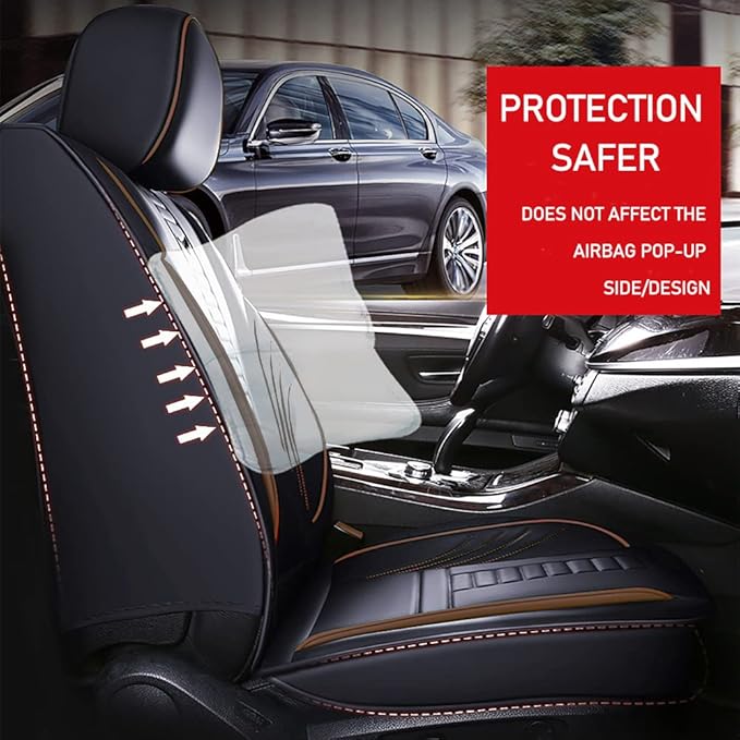 Full Set of Universal Fit Automotive Seat Covers fit for Suzuki 1999-2025 95% Models, PU Leather Automobile Interior Sets with Headrest & Back Pillow Black & Coffee Line