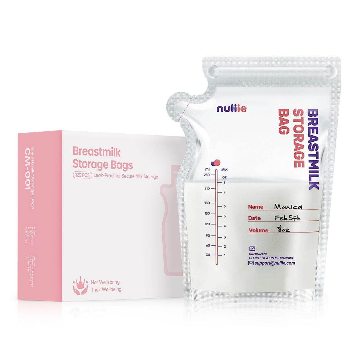 Nuliie 80 Pcs Breastmilk Storage Bags Freezer BPA-Free, Leakproof, 8oz