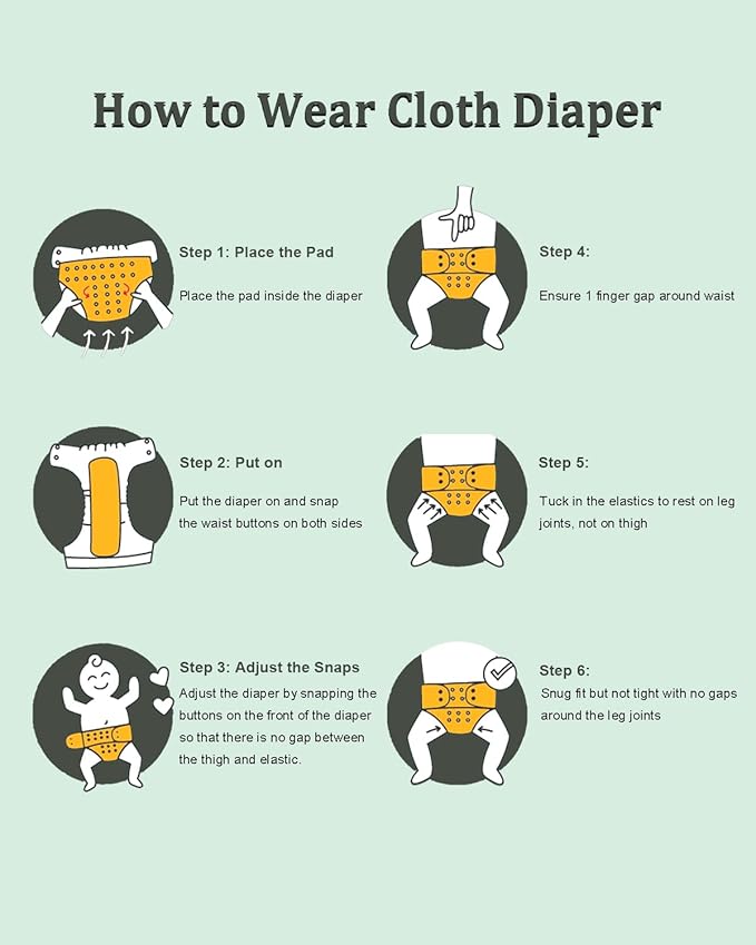 babygoal AWJ Cloth Diapers with Tummy Panel Pack of 7, 3 Diaper Cover with 3 Inserts and Wet Dry Bag, Adjustable Washable Reusable for Baby Girls and Boys