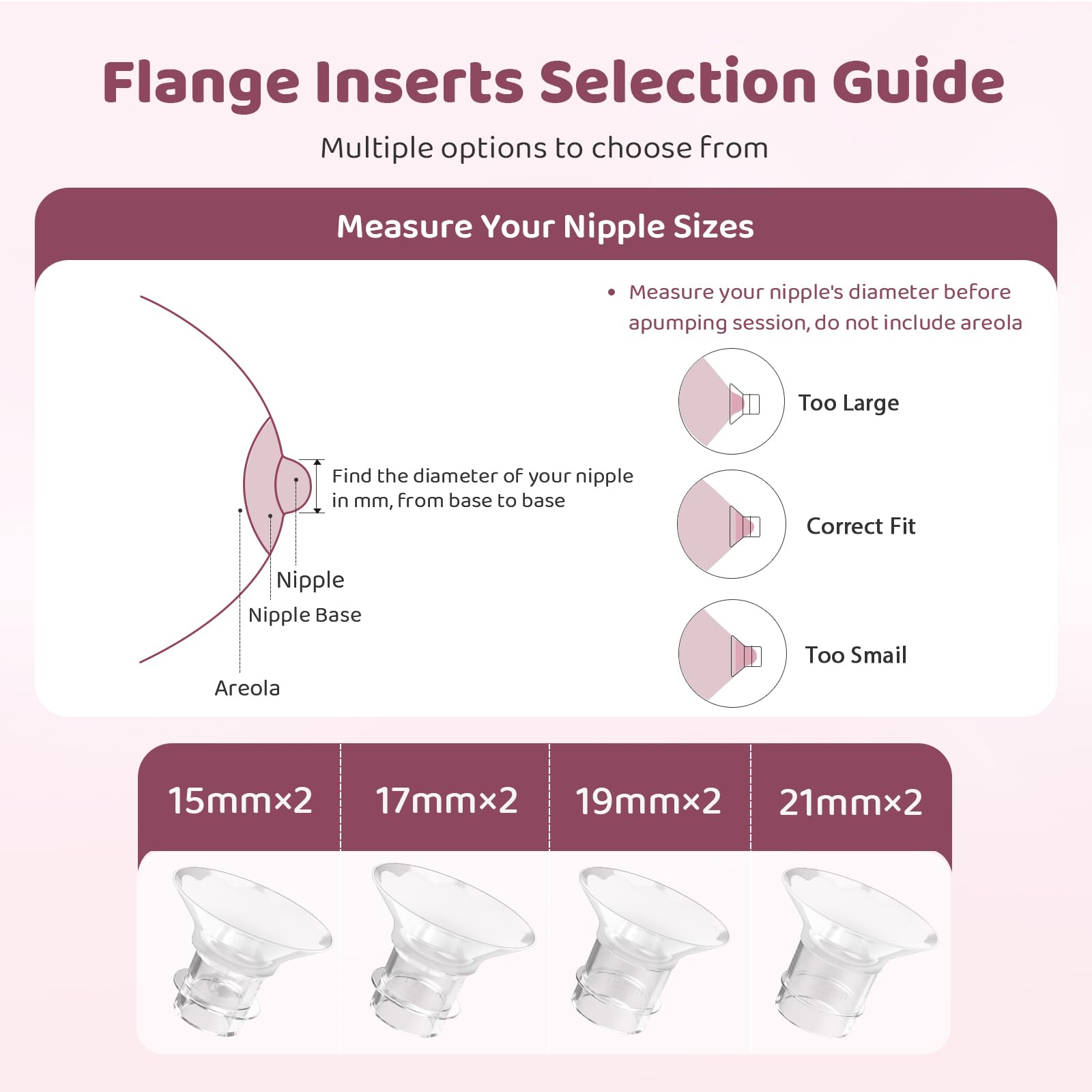 Nursi Luna Flange Sizing Kit for 24mm Breast Pumps, 8PCS