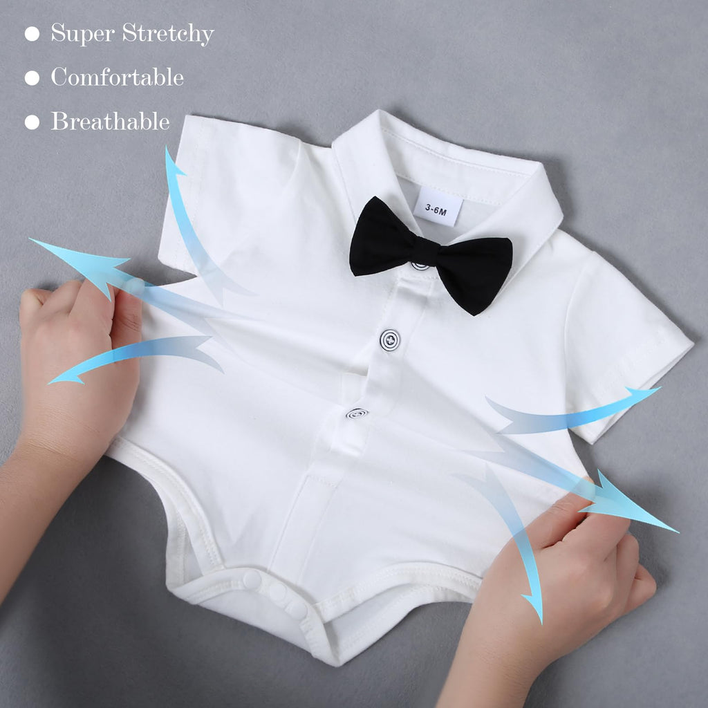 DISAUR Baby Boy Western Outfit First Birthday Outfit Baby Boy Short Sleeve Infant White Shirt Light Green Vest Pants Bow Tie 3 6 Months