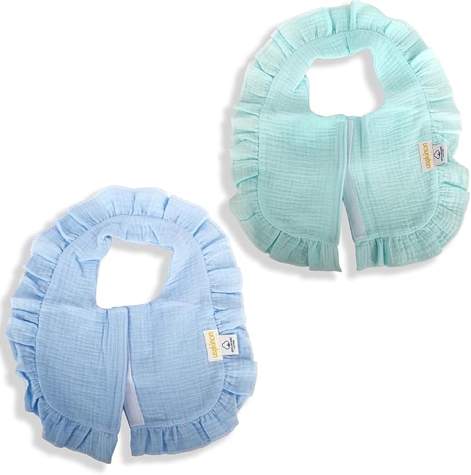 usakinon® 100% Organic Muslin Cotton Baby Bibs 2 Pack – Soft, Absorbent & Safe Newborn Essentials, CPC Certified