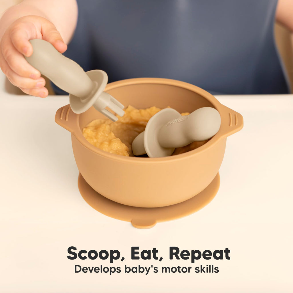 KeaBabies 4-Pack Silicone Baby Spoons and Forks Set BPA-Free (Terracotta)