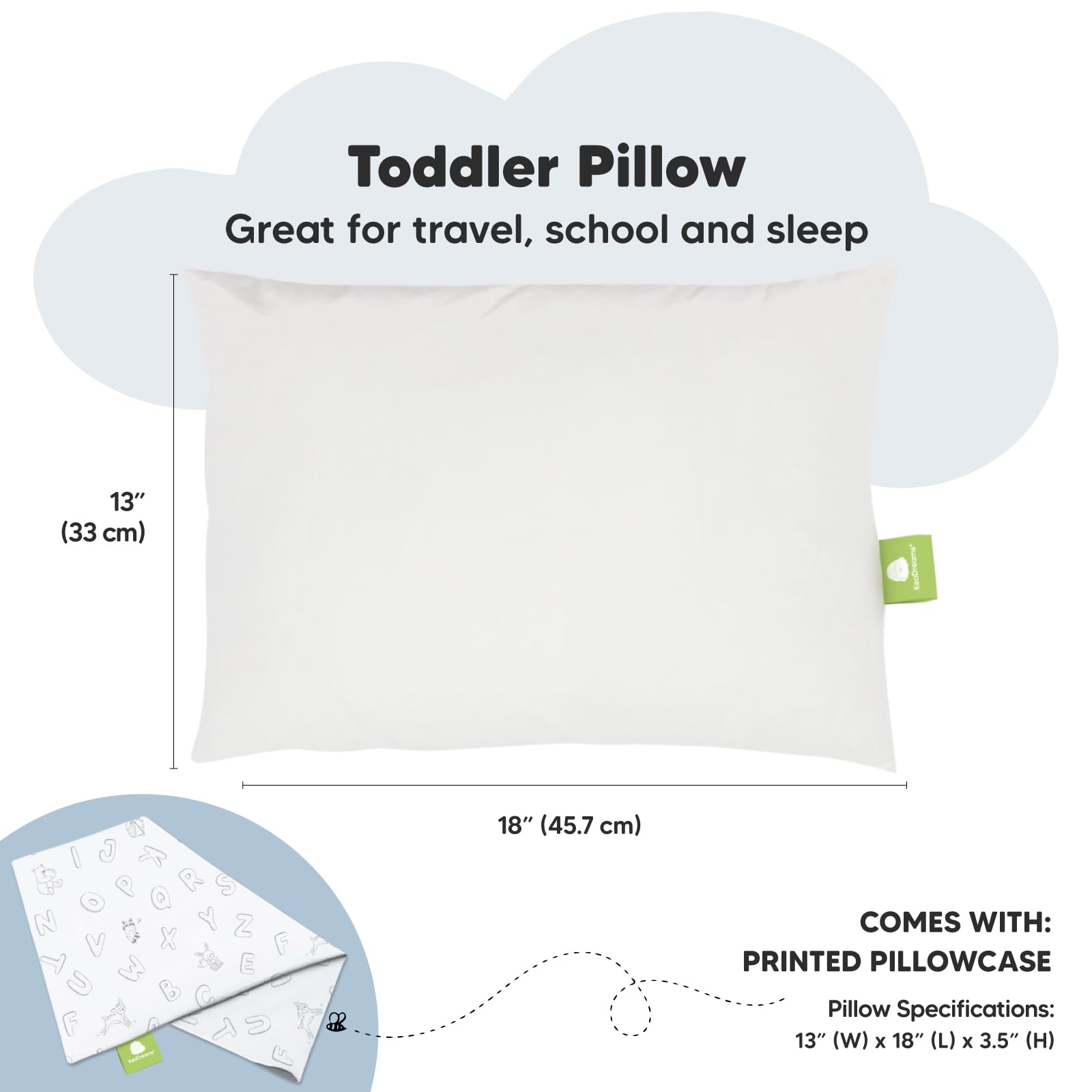 Toddler Pillow with Pillowcase, 13x18 My Little Dreamy Pillow (ABC Land)