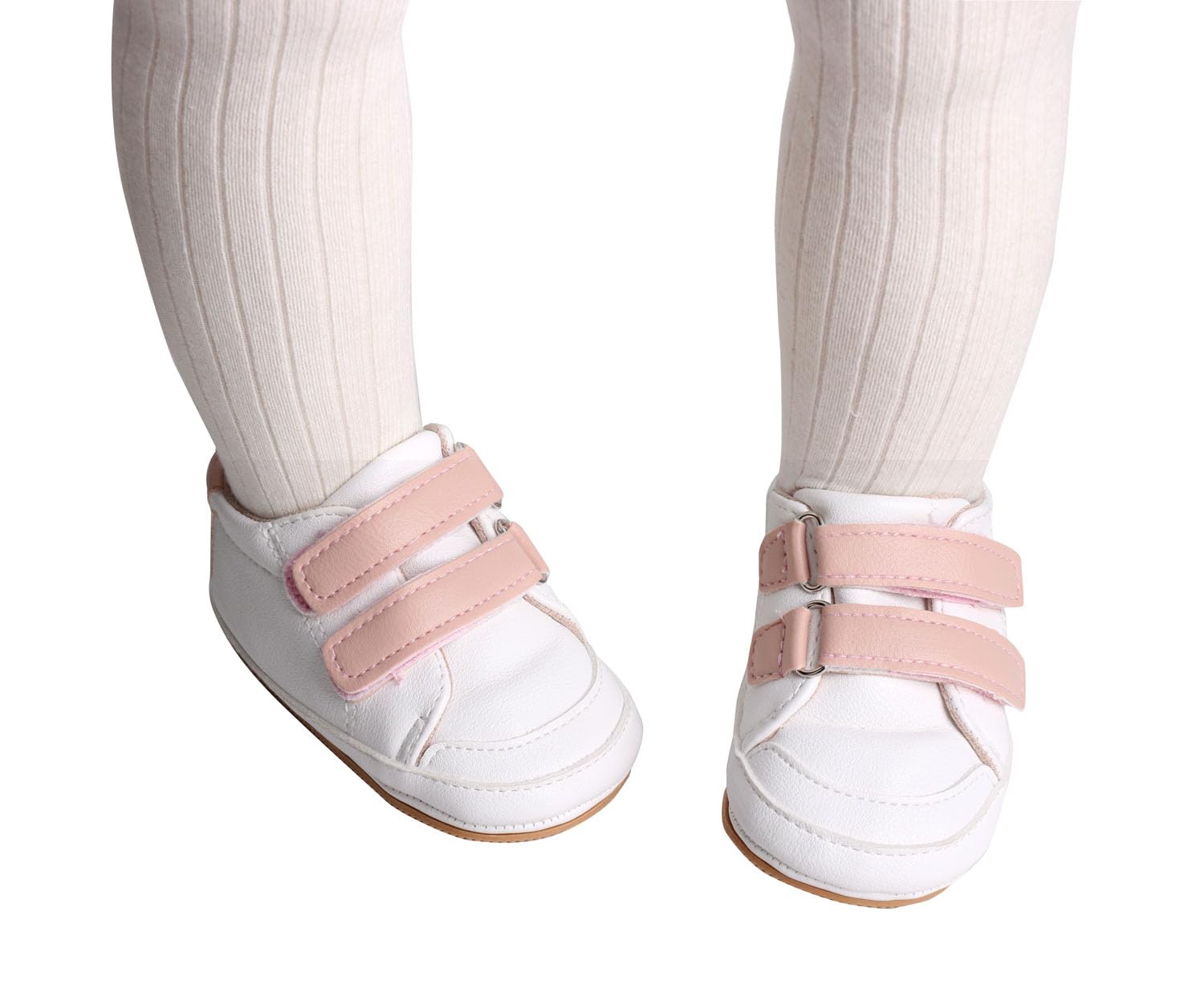 LONSOEN Baby Boys Girls First Walking Shoes Infant Outdoor Sneakers,BAY243 White/Pink 12-18 Months