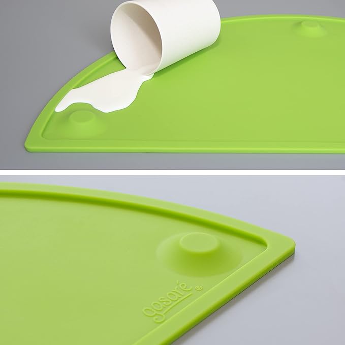 GASARÉ, Extra Large 20 x 11 Inches, Silicone Placemats for Dining Table, Suction Cups, Raised Edges, Non-Slip, Food Grade, BPA Free, Dishwasher Safe, Green
